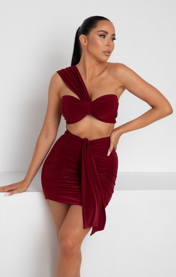 Femme Luxe Wine One Shoulder Knot Bralette Top - Julie