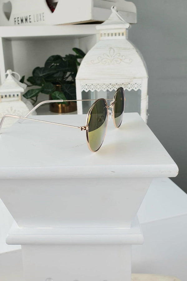 Femme Luxe Yellow Mirrored Gold Rim Sunglasses - Pazia