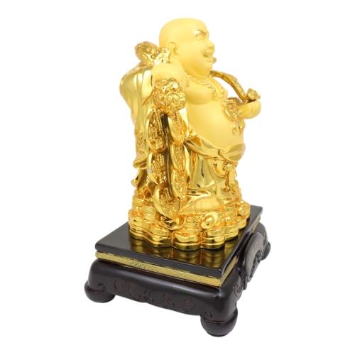 Feng Shui Import 10 Inch Golden Money Buddha Statue Carrying Money Bag Coins And Ru Yi