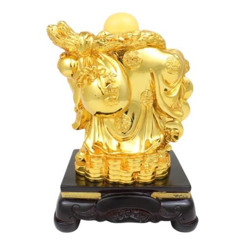 Feng Shui Import 10 Inch Golden Money Buddha Statue Carrying Money Bag Coins And Ru Yi