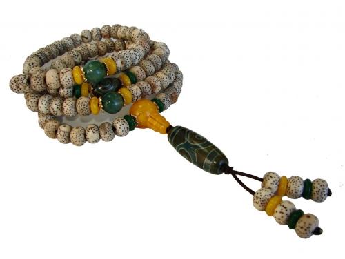 feng shui import 108 Bead Mala Natural Bodhi Seeds Necklace with 3-Eye Dzi Bead