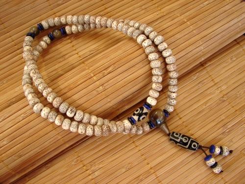 Feng Shui Import 108 Bead Mala Natural Bodhi Seeds Necklace With 9-Eye Dzi Bead