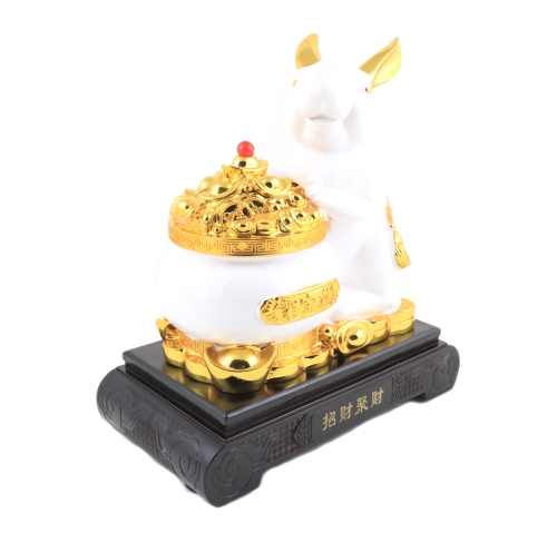 feng shui import 12 Inch Money Pot White Rabbit Statue