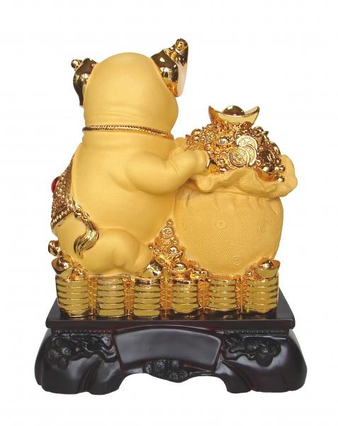 Feng Shui Import 15 Inch Big Golden Pig Statue W/ Money Bag