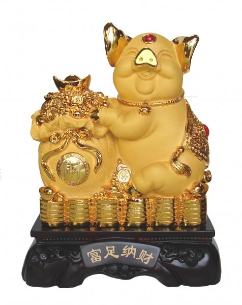 feng shui import 15 Inch Big Golden Pig Statue w/ Money Bag
