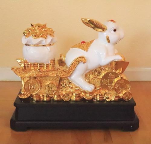 Feng Shui Import 21 Inch Treasure Pot Big White Rabbit Statue