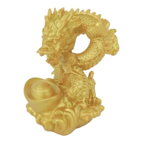 Feng Shui Import 4 Inch Golden Dragon Statue With Ingot
