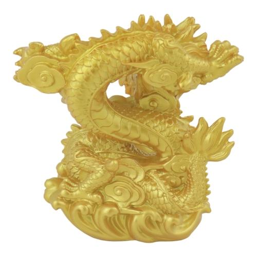 Feng Shui Import 4 Inch Golden Dragon Statue With Ingot