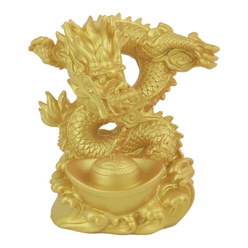 feng shui import 4 Inch Golden Dragon Statue with Ingot