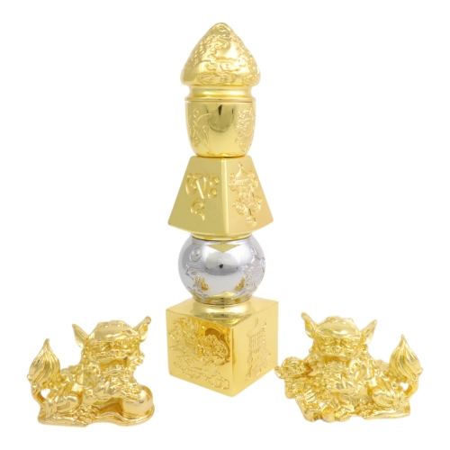 Feng Shui Import 5 Element Pagoda With A Pair Of Foo Dogs
