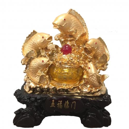 feng shui import 5 Golden Fishes with Money Pot Statue (Two Sizes)