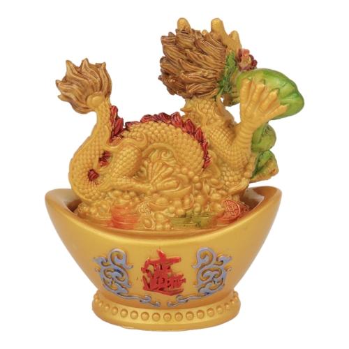 Feng Shui Import 5 Inch Colorful Dragon On Big Ingot