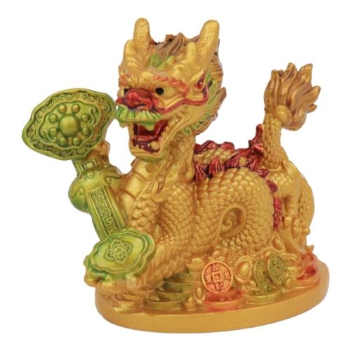 Feng Shui Import 5 Inch Colorful Dragon On Big Ingot