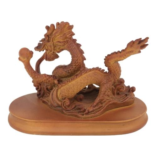 Feng Shui Import 5 Inch Wooden-Like Imperial Dragon Statue