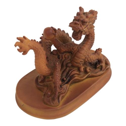 Feng Shui Import 5 Inch Wooden-Like Imperial Dragon Statue