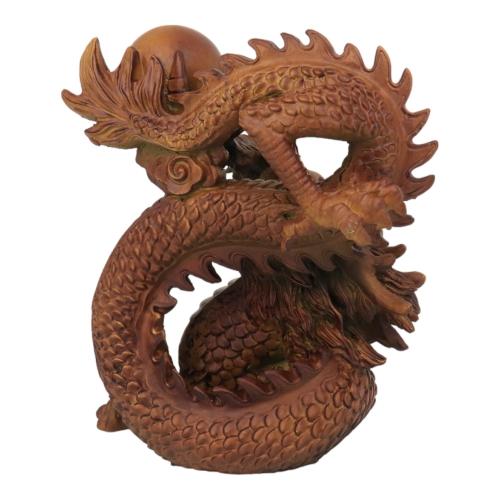 Feng Shui Import 6 Inch Wooden-Like Imperial Dragon Statue