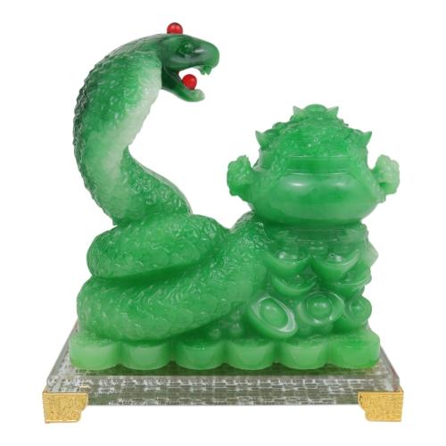 Feng Shui Import 7 Inch Green Wealth Pot Snake Statue For Wood Snake