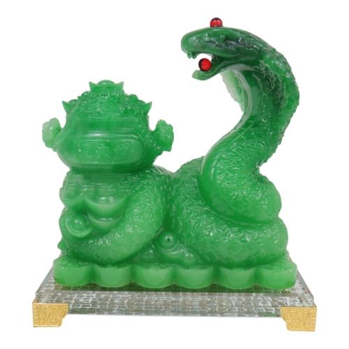 feng shui import 7 Inch Green Wealth Pot Snake Statue for Wood Snake