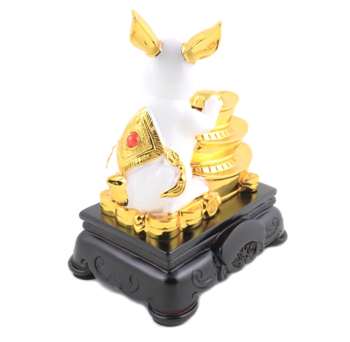 Feng Shui Import 8 Inch 3-Ingot White Rabbit Statue