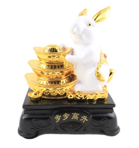 feng shui import 8 Inch 3-Ingot White Rabbit Statue