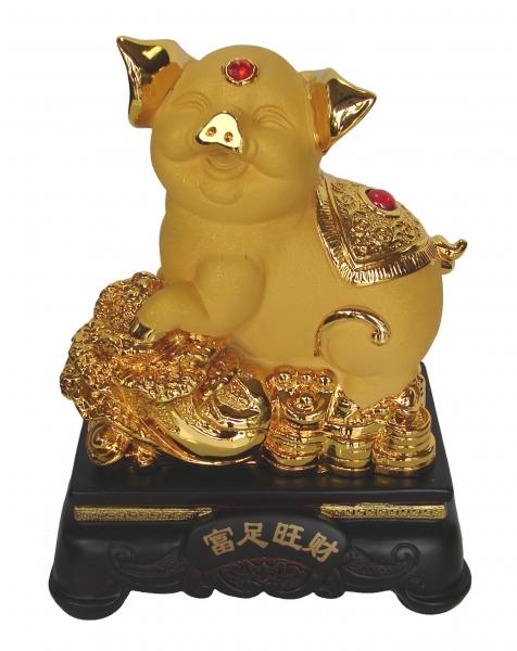 feng shui import 8 Inch Golden Pig Statue w/ Bai Choi to Booth Business Luck