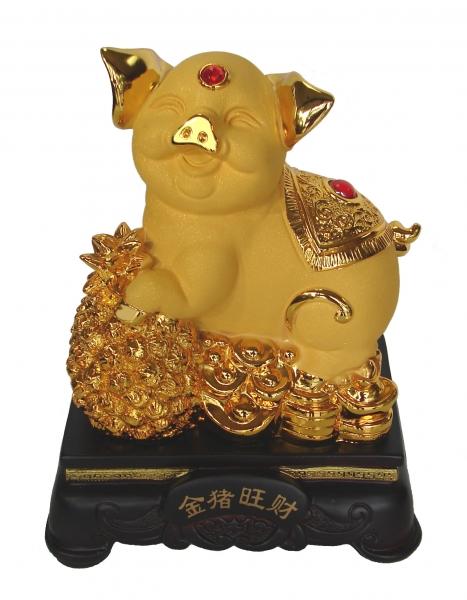 feng shui import 8 Inch Golden Pig Statue w/ Pineapple