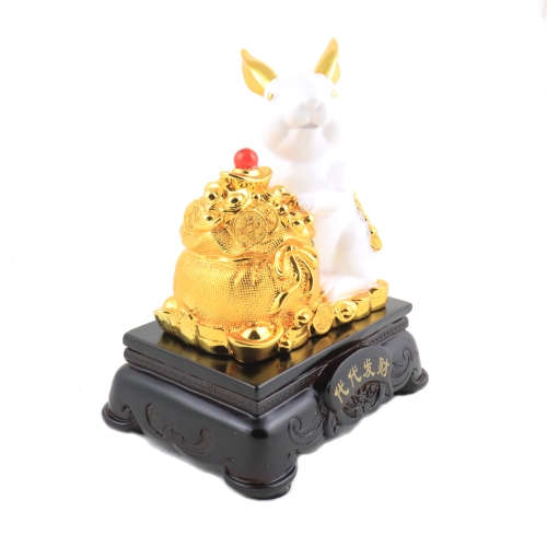 Feng Shui Import 8 Inch Money Bag White Rabbit Statue