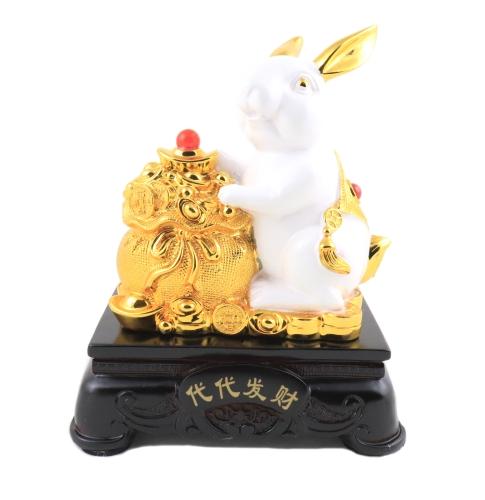 feng shui import 8 Inch Money Bag White Rabbit Statue
