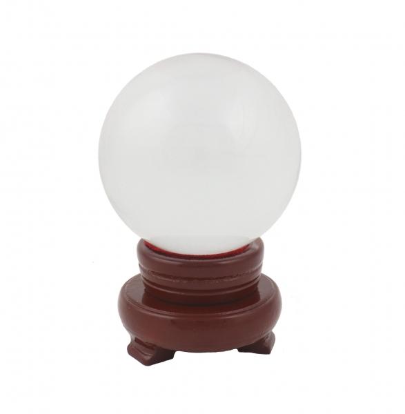 feng shui import 80mm Clear Crystal Sphere with Rotatable Wooden Stand