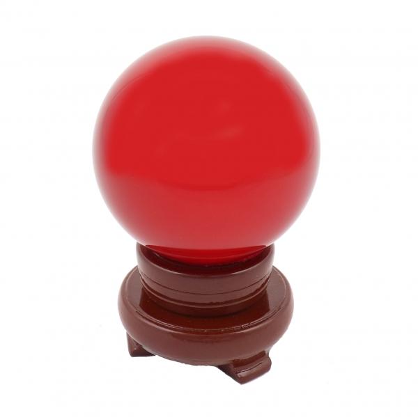 feng shui import 80mm Red Crystal Sphere with Rotatable Wooden Stand