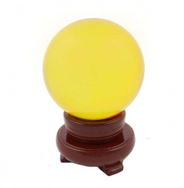 feng shui import 80mm Yellow Crystal Sphere with Rotatable Wooden Stand