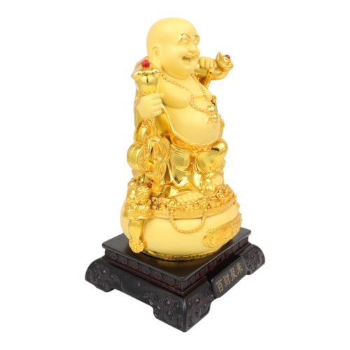 Feng Shui Import 9.5 Inch Golden Money Buddha Statue With Wealthy Pot And Money Frogs