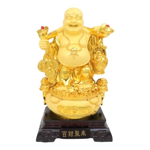 feng shui import 9.5 Inch Golden Money Buddha Statue with Wealthy Pot and Money Frogs