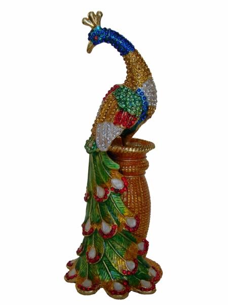Feng Shui Import Bejeweled Lovely Peacock On Pedestal