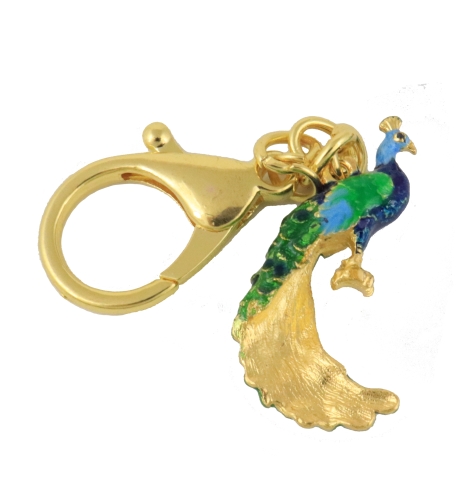 Feng Shui Import Bejeweled Protection Peacock Amulet Keychain