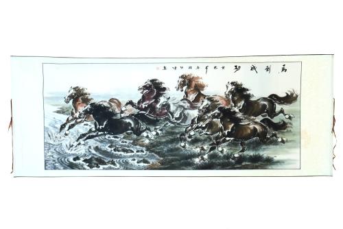 feng shui import Big Hand-Painted 8-Horse Horizontal Scroll Picture