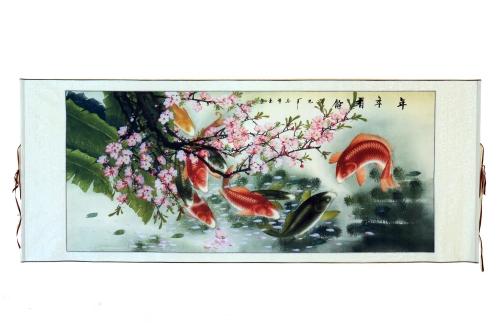 feng shui import Big Horizontal 9-Fish Hand-Painted Scroll Picture