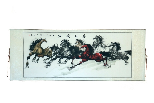 feng shui import Big Horizontal Hand-Painted 8-Horse Scroll Picture