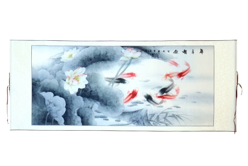 feng shui import Big Horizontal Hand-Painted 9-Fish Scroll Picture
