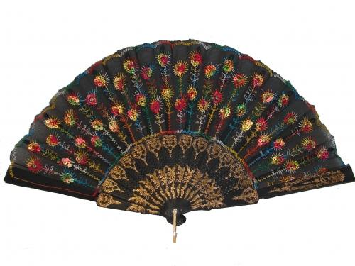 feng shui import Black Slab Fabric Hand Fan with Peacock Pattern Sequin Style