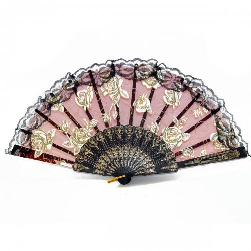 Feng Shui Import Black Slab Lace Folding Fan With Rose Pictures