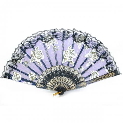 Feng Shui Import Black Slab Lace Folding Fan With Rose Pictures