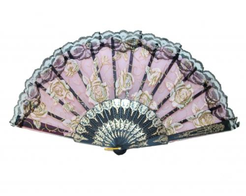 feng shui import Black Slab Lace Folding Fan with Rose Pictures