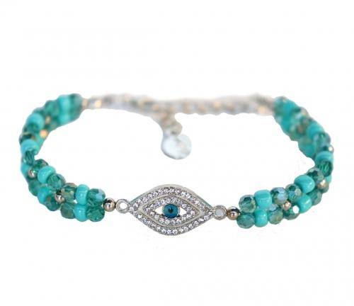 feng shui import Bracelet with Turquoise Beads and Anti Evil Eye Charm