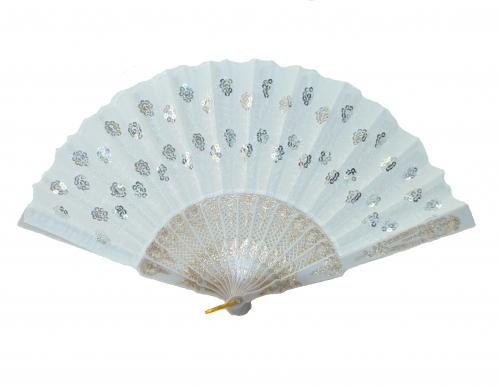 Feng Shui Import Colorful Peacock Pattern Sequin Fabric Hand Fan