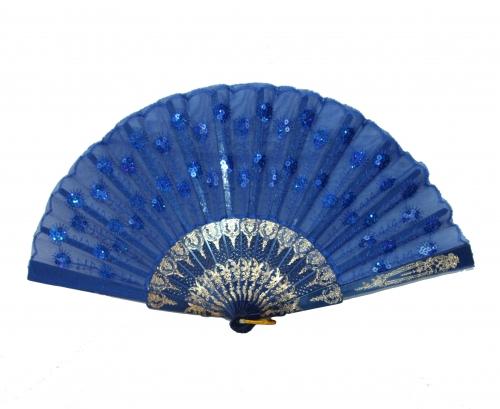 Feng Shui Import Colorful Peacock Pattern Sequin Fabric Hand Fan