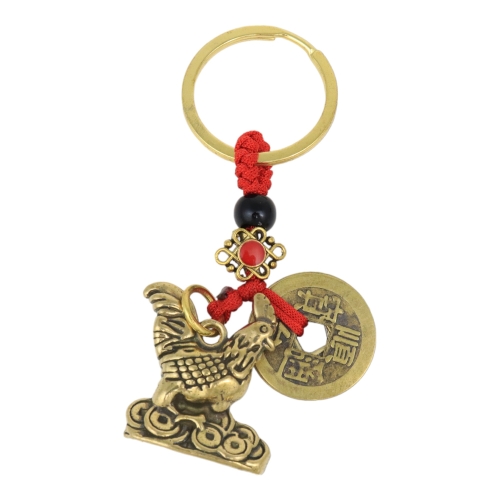 feng shui import Copper Rooster with 5-Copper-Coin Lucky Charm
