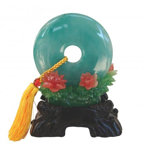 Feng Shui Import Display Plate With Peony Flower And Stand