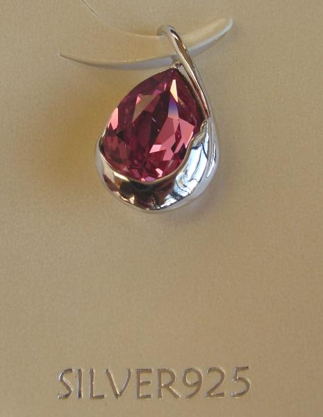 Feng Shui Import Drop Shape Pink Zircon Gem With 925 Sterling Silver Pendant