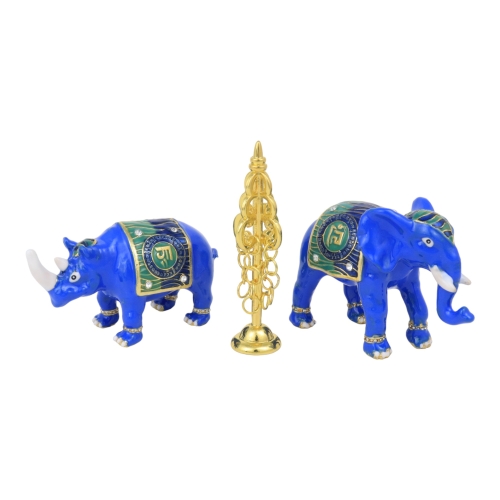 Feng Shui Import Elephant And Rhinoceros W/ Ksitigarbha Staff